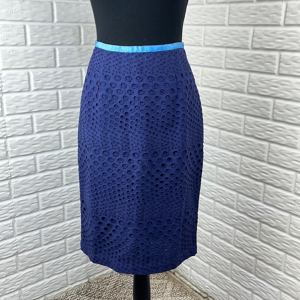 BODEN Eyelet Royal Blue Pencil Skirt 100% Cotton size 6R